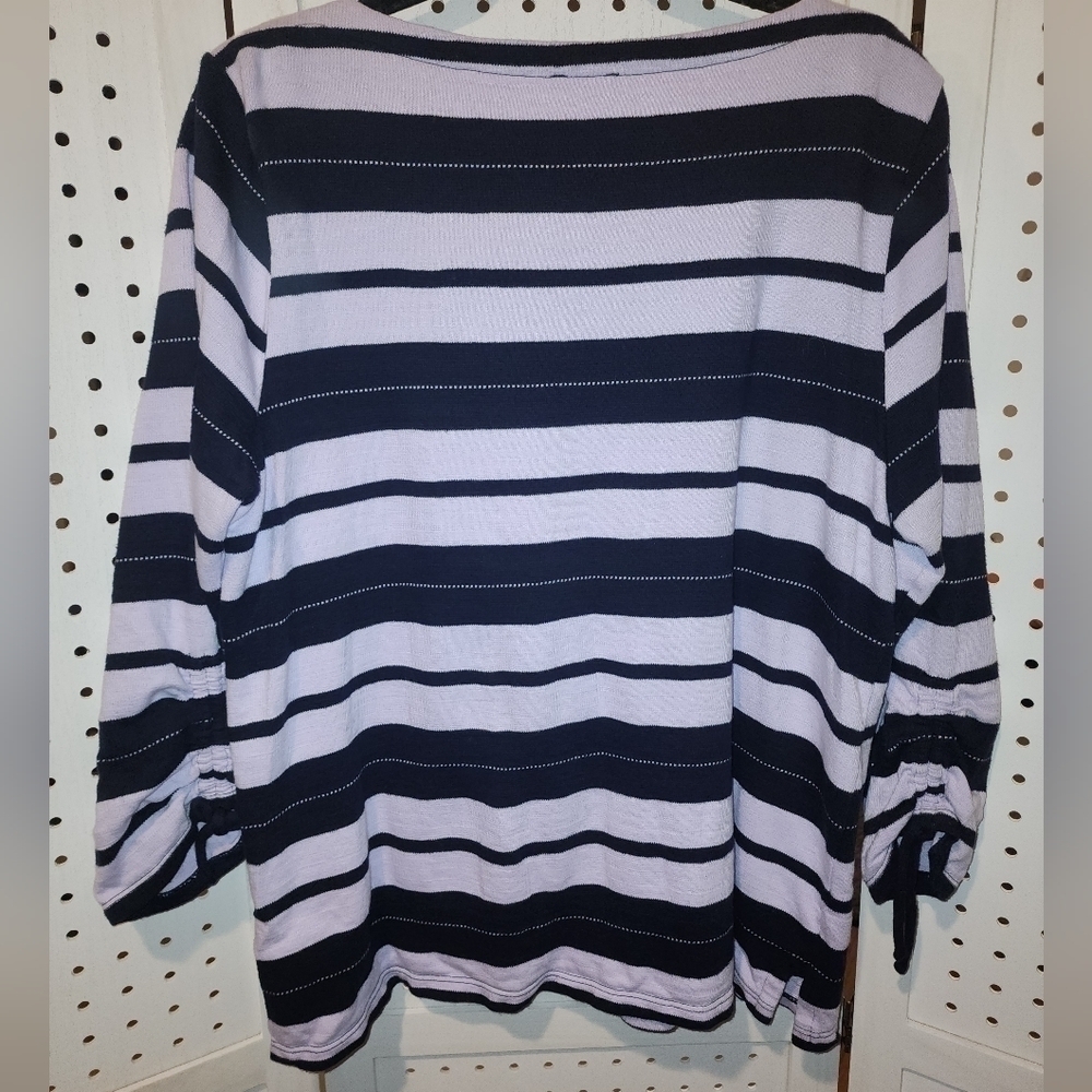 Talbots Navy and Lavender Striped 3/4 Sleeve Knit Top XLP - Picture 6 of 6
